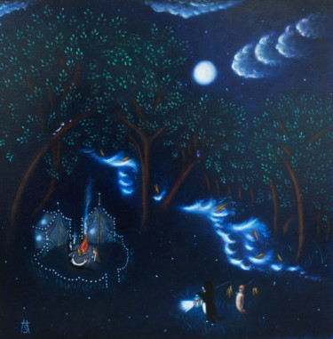 Картина под названием "Cats Camping in the…" - Heidi Shaulis, Подлинное произведение искусства, Масло