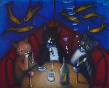Картина под названием "The Catnip Lounge" - Heidi Shaulis, Подлинное произведение искусства, Масло