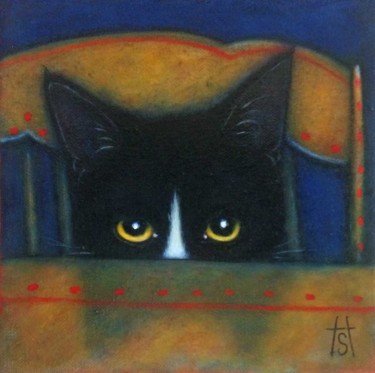 Painting titled "Charlie Peeking" by Heidi Shaulis, Original Artwork, Oil