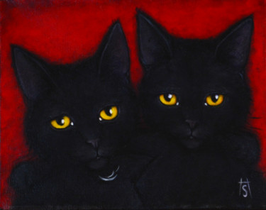 Malerei mit dem Titel "Christie's Cats" von Heidi Shaulis, Original-Kunstwerk, Öl