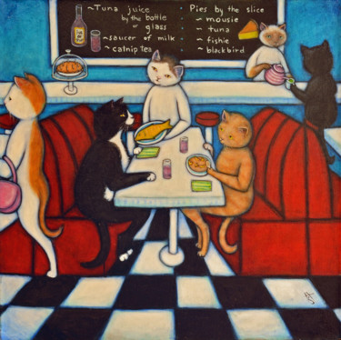 Painting titled "Catland Diner" by Heidi Shaulis, Original Artwork, Oil