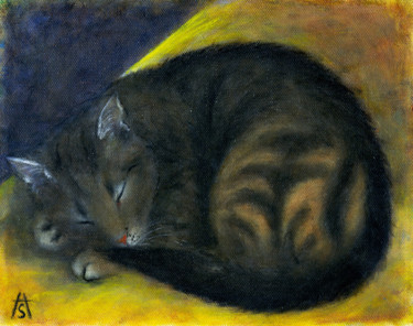 Painting titled "Brown Tabby" by Heidi Shaulis, Original Artwork, Oil