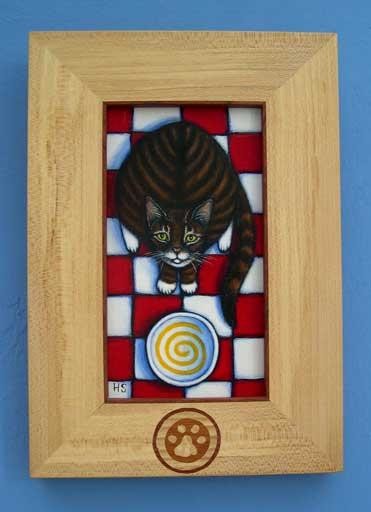 Painting titled "Hungry Brown Tabby" by Heidi Shaulis, Original Artwork