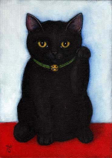 Painting titled "Black Maneki Neko" by Heidi Shaulis, Original Artwork