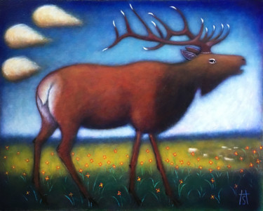 Painting titled "Elk (after Bierstad…" by Heidi Shaulis, Original Artwork, Oil