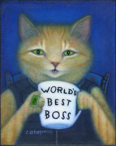 Painting titled "World's Best Boss" by Heidi Shaulis, Original Artwork, Oil Mounted on Wood Stretcher frame