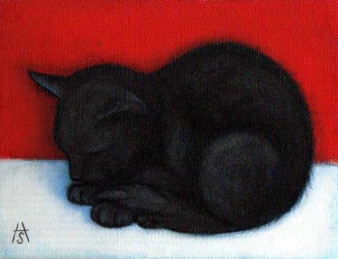 Schilderij getiteld "Sleepy Little Black…" door Heidi Shaulis, Origineel Kunstwerk