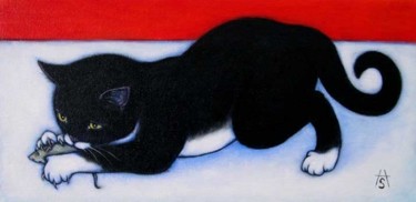 Painting titled "Cat and Mouse" by Heidi Shaulis, Original Artwork