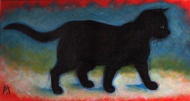 Painting titled "Little Black Cat Ta…" by Heidi Shaulis, Original Artwork