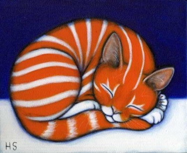 Peinture intitulée "Sleeping Orange Tab…" par Heidi Shaulis, Œuvre d'art originale