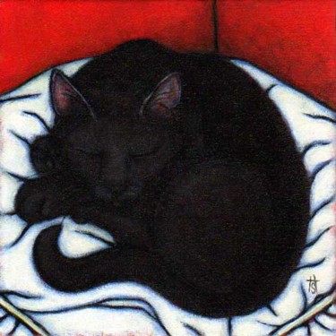 Painting titled "Black Cat on a Pill…" by Heidi Shaulis, Original Artwork