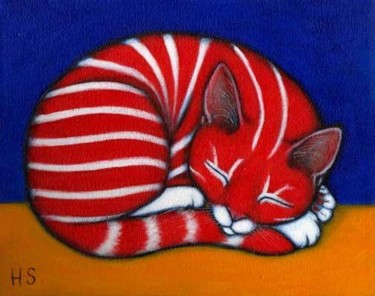 Peinture intitulée "Sleeping Red Tabby" par Heidi Shaulis, Œuvre d'art originale