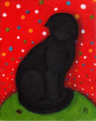 Painting titled "Black Cat with Lady…" by Heidi Shaulis, Original Artwork