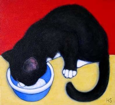 Peinture intitulée "Harry Drinking Milk" par Heidi Shaulis, Œuvre d'art originale