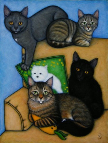 Painting titled "Mallon Cat Family 2" by Heidi Shaulis, Original Artwork