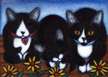 Painting titled "3 Tuxedos" by Heidi Shaulis, Original Artwork
