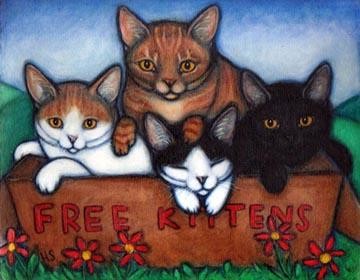 Schilderij getiteld "Free Kittens" door Heidi Shaulis, Origineel Kunstwerk