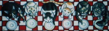 Painting titled "6 Hungry Cats" by Heidi Shaulis, Original Artwork