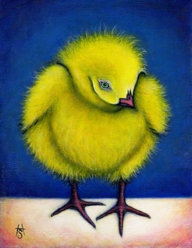 Schilderij getiteld "Fluffy Chick" door Heidi Shaulis, Origineel Kunstwerk