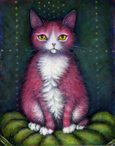 Peinture intitulée "Pink Tuxedo Cat" par Heidi Shaulis, Œuvre d'art originale