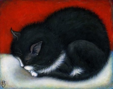 Pintura intitulada "Tuxedo Kitten" por Heidi Shaulis, Obras de arte originais