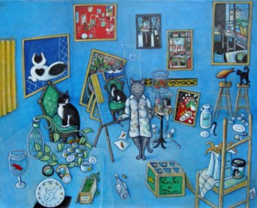Pintura titulada "L'atelier de Bleu" por Heidi Shaulis, Obra de arte original