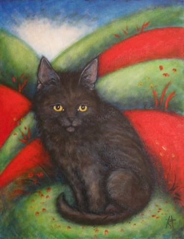 Peinture intitulée "Black Cat" par Heidi Shaulis, Œuvre d'art originale