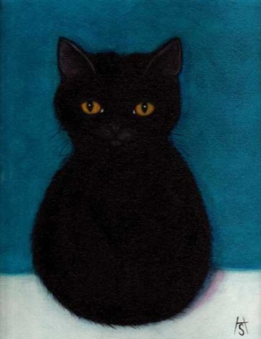 Painting titled "Fuzzy Black Cat" by Heidi Shaulis, Original Artwork