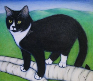 Painting titled "Charlie on the Fence" by Heidi Shaulis, Original Artwork