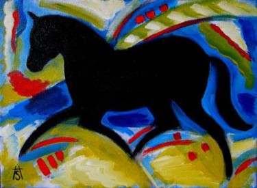 Painting titled "Black Horse" by Heidi Shaulis, Original Artwork