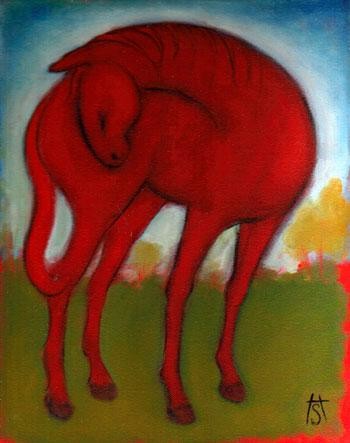 Painting titled "Red Horse" by Heidi Shaulis, Original Artwork