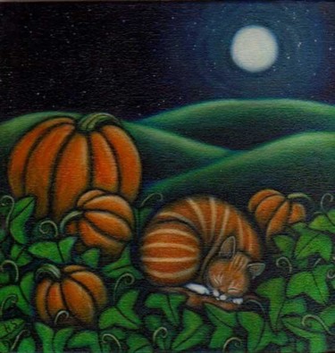 Картина под названием "Pumpkin Tabby" - Heidi Shaulis, Подлинное произведение искусства