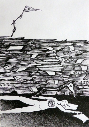 Dibujo titulada "Vous ne passerez pas" por Heike Tiede, Obra de arte original, Tinta