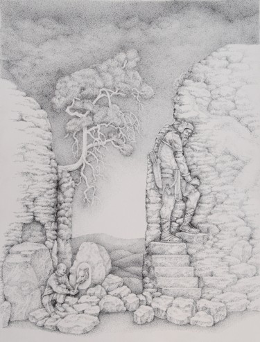 La fontaine des geants Dessin intitulée "La fontaine des gea…" par Heike Tiede, Œuvre d'art originale, Encre