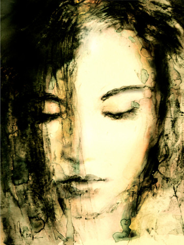 Painting titled ""Unknown Girl"" by Hein Kocken, Original Artwork, Digital Print Mounted on Aluminium