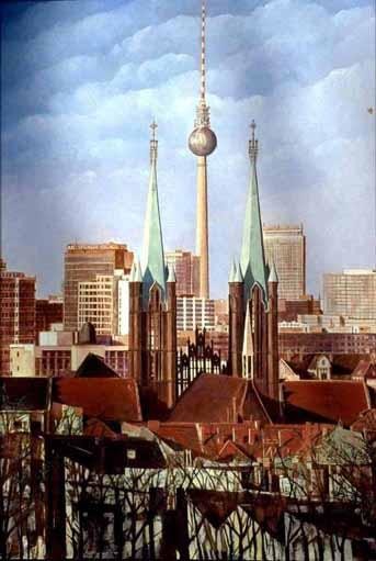 Malerei mit dem Titel "Baerlin Panorama Kr…" von Heinz Sterzenbach, Original-Kunstwerk, Öl