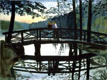 Peinture intitulée "Bridge at the Lake…" par Heinz Sterzenbach, Œuvre d'art originale, Huile