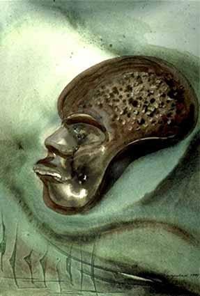 Pittura intitolato "African Mask" da Heinz Sterzenbach, Opera d'arte originale