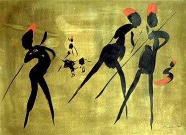 Peinture intitulée "Four Hunters with B…" par Heinz Sterzenbach, Œuvre d'art originale