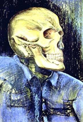 Schilderij getiteld "Grinning Death" door Heinz Sterzenbach, Origineel Kunstwerk, Pastel
