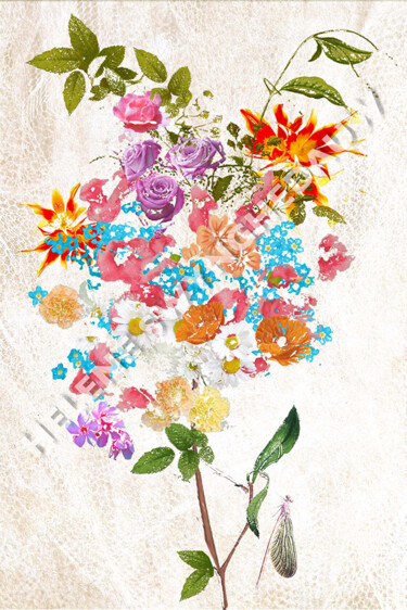 Arts numériques intitulée "Bouquet de fleurs 2" par Hel Swynghedauw, Œuvre d'art originale, Peinture numérique