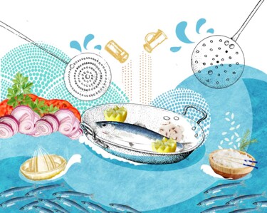 「Cuisine du poisson」というタイトルのデジタルアーツ Hel Swynghedauwによって, オリジナルのアートワーク, コラージュ