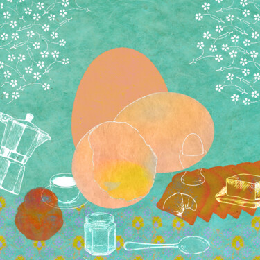 Arte digitale intitolato "Breakfast" da Hel Swynghedauw, Opera d'arte originale, Collages