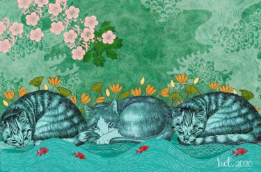 Arte digitale intitolato "Les trois chats" da Hel Swynghedauw, Opera d'arte originale, Fotomontaggio
