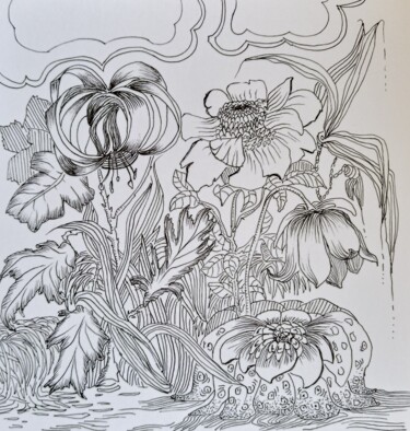 "Fleurs imaginaires" başlıklı Resim Hel Swynghedauw tarafından, Orijinal sanat, Mürekkep