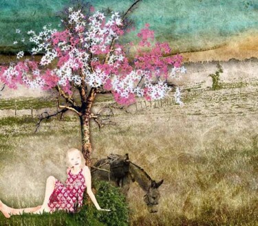 Arts numériques intitulée "Pause sous le pruni…" par Hel Swynghedauw, Œuvre d'art originale, Peinture numérique