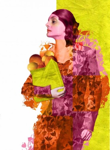 Digital Arts με τίτλο "Femme orange" από Hel Swynghedauw, Αυθεντικά έργα τέχνης, Κολάζ