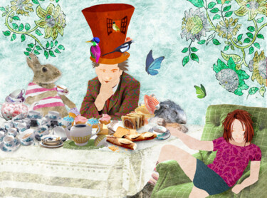 Arte digitale intitolato "Alice et le gouter…" da Hel Swynghedauw, Opera d'arte originale, Collages