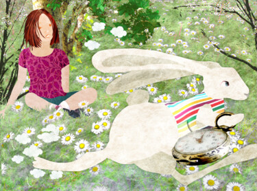 Arte digitale intitolato "Alice et le lapin" da Hel Swynghedauw, Opera d'arte originale, Pittura digitale