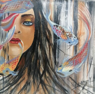 Peinture intitulée "Je nage" par Hela Ellouze, Œuvre d'art originale, Acrylique